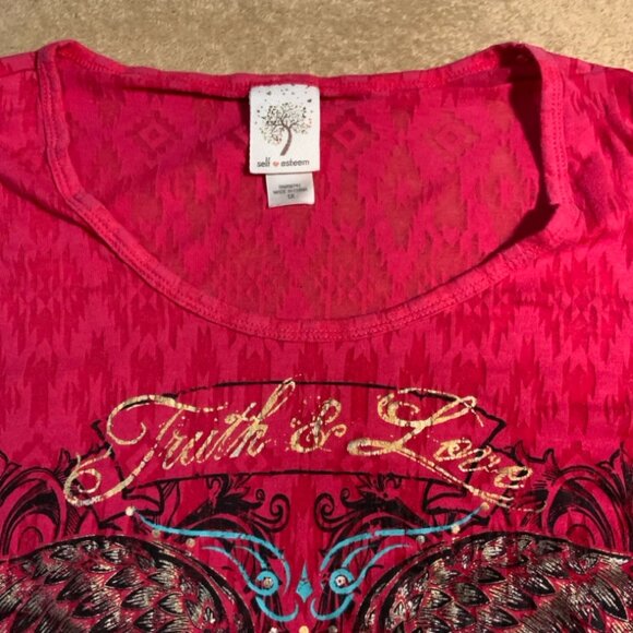 Self Esteem Sz 1XL Pink Shirt Truth Love Heart Wings Digger (C) - Picture 7 of 11